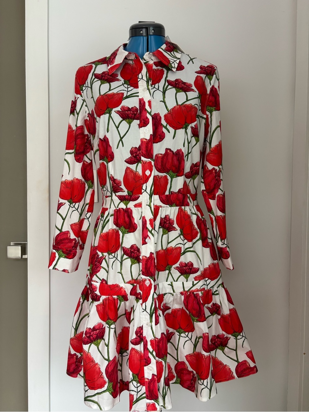 MILLY Priscilla Peonia Poppy Poplin Shirt Dress Red NWT Size 6